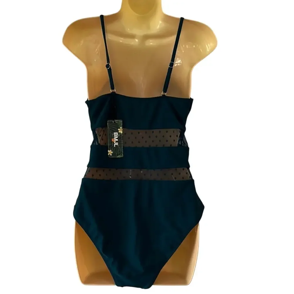 BMJL Teal One Piece Swimsuit with Mesh Insets Woman Size Small